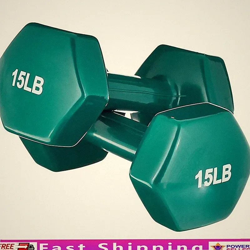 Durable Hex Dumbbells 15 lb Non-Slip Grip Anti-Roll Design Strength Training New