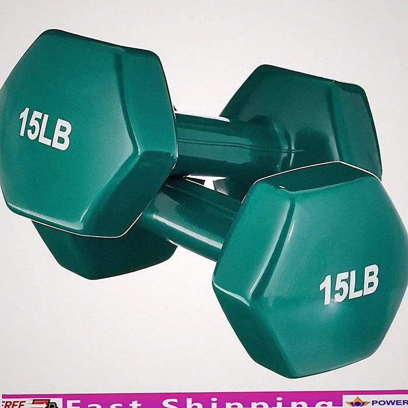 Durable Hex Dumbbells 15 lb Non-Slip Grip Anti-Roll Design Strength Training New
