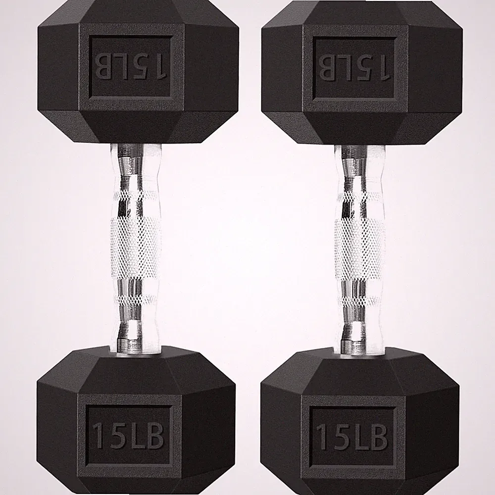 Durable Hex Dumbbells 15 LB Set - Ideal for Strength Training & Weight Loss