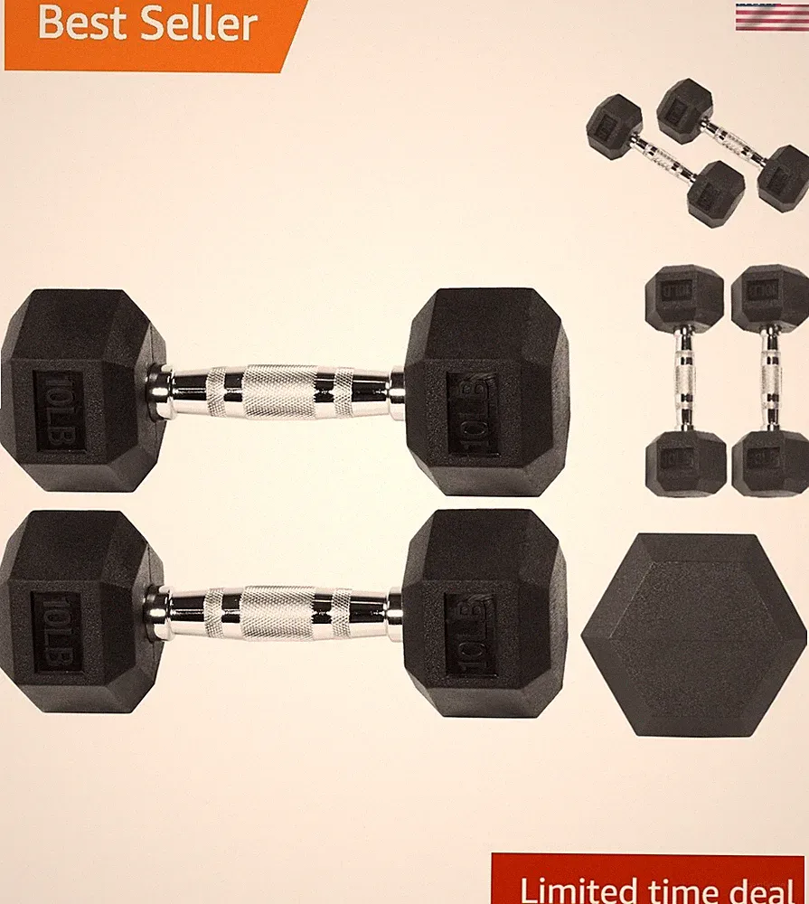Durable Hex Dumbbells - Rubber-Coated Hand Weights, 5-50 LB Pair for Home Gym