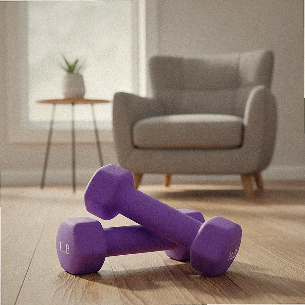 Durable Hex Shaped Dumbbell Set, 1 LB, Anti-Slip Neoprene
