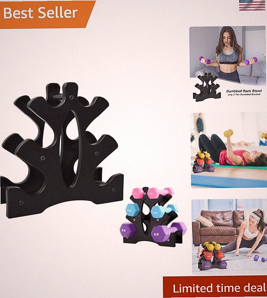 Durable Plastic Dumbbell Rack - 3 Tier Weight Holder for Efficient Gym Storage