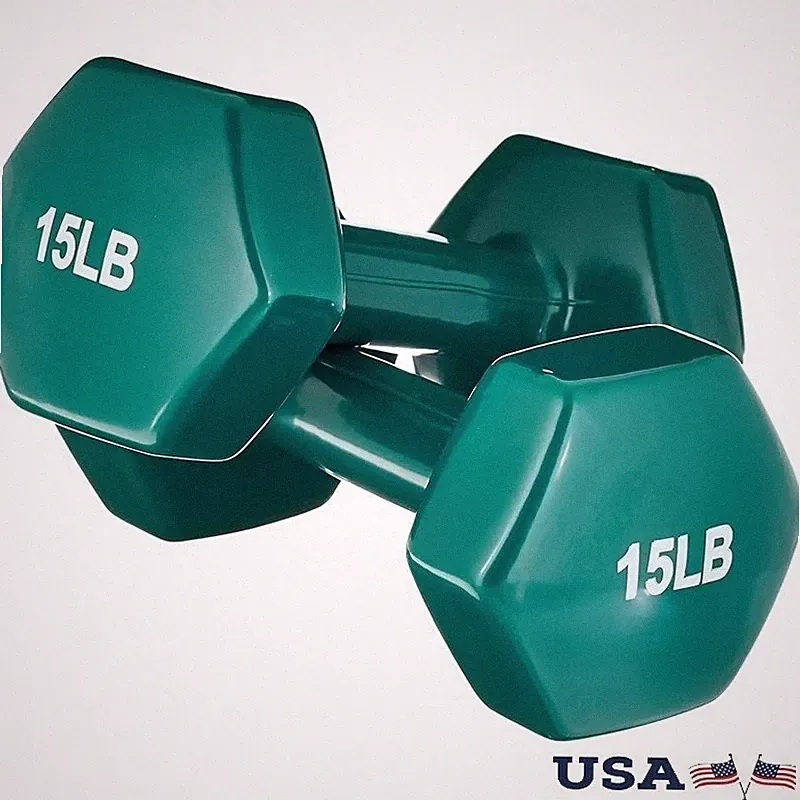 Durable Vinyl Hex Dumbbells Non-Slip Grip Strength Training Weight Set 15 lb New
