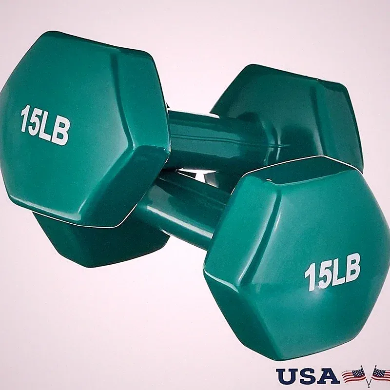 Durable Vinyl Hex Dumbbells Non-Slip Grip Strength Training Weight Set 15 lb New
