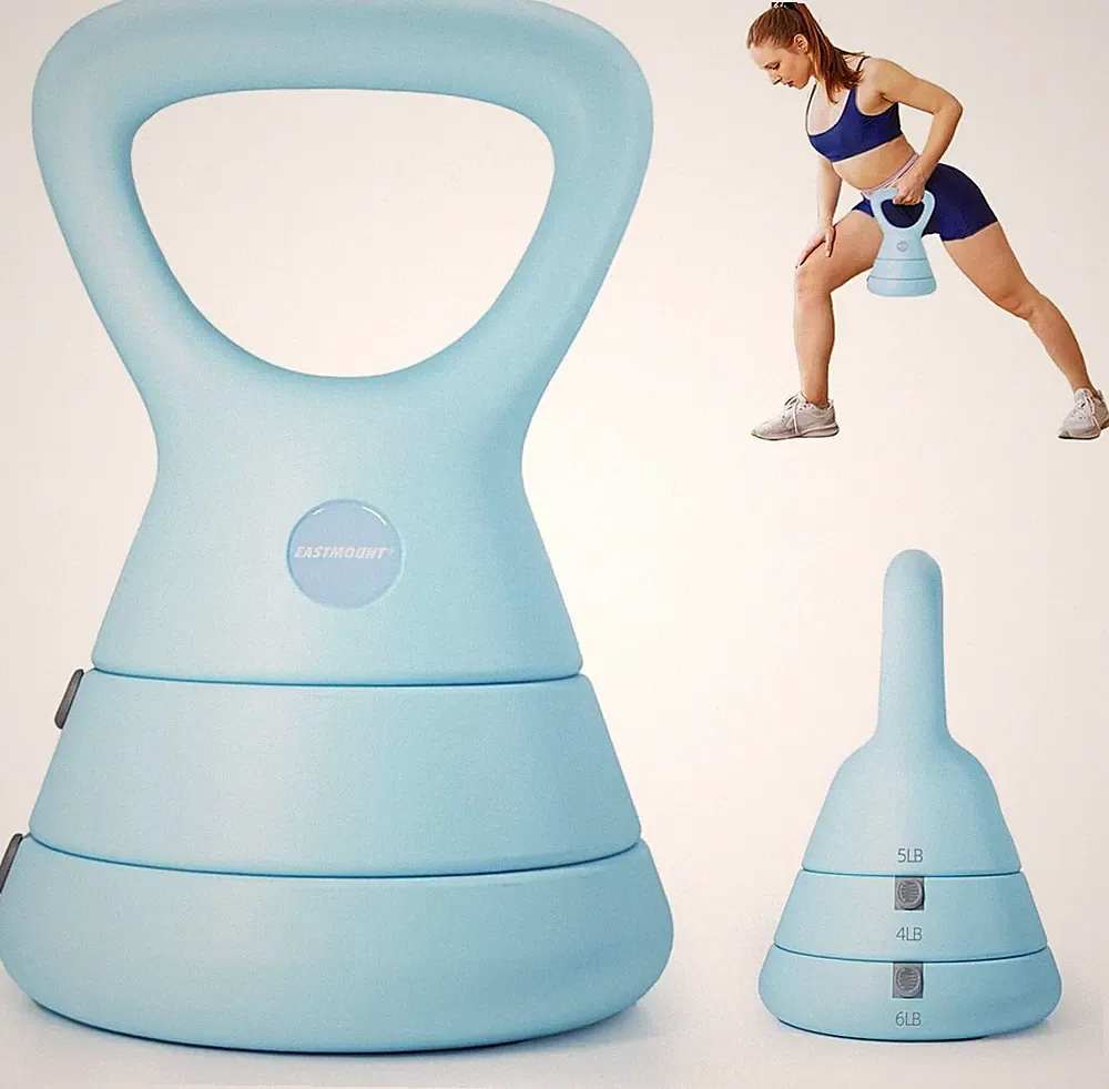 EAST MOUNT Adjustable Kettlebell Set 5-9-15lb Ergonomic Wide Handle Blue - NIB