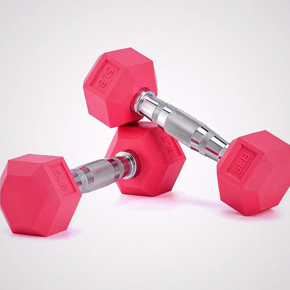 Eco-Friendly Light Pink Dumbbells, Set of 2 - 1-15 LB Anti-Roll Hex Weights