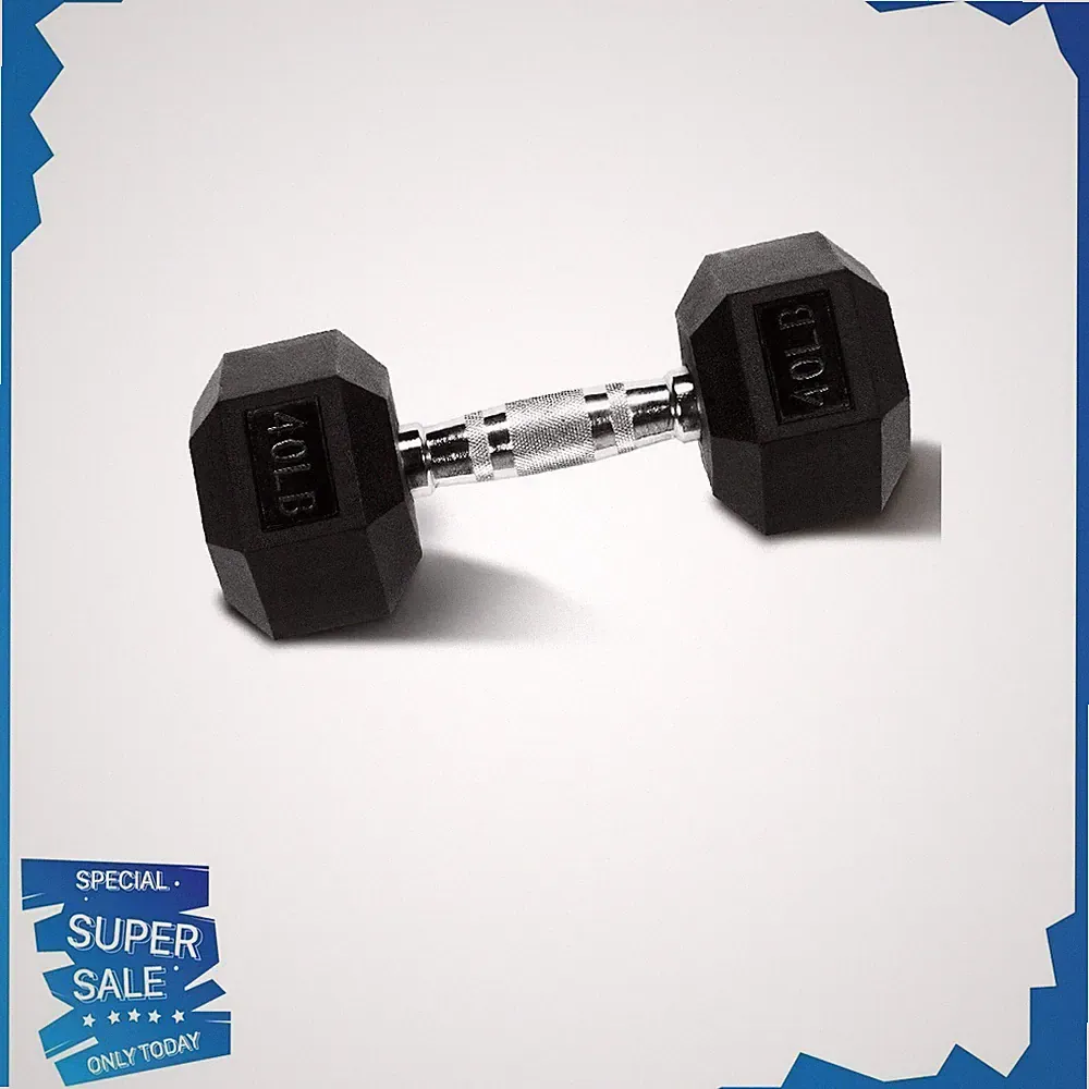 EDX 40 LB Rubber Hex Dumbbell – Anti-Roll Grip for Strength Training, Home Gym