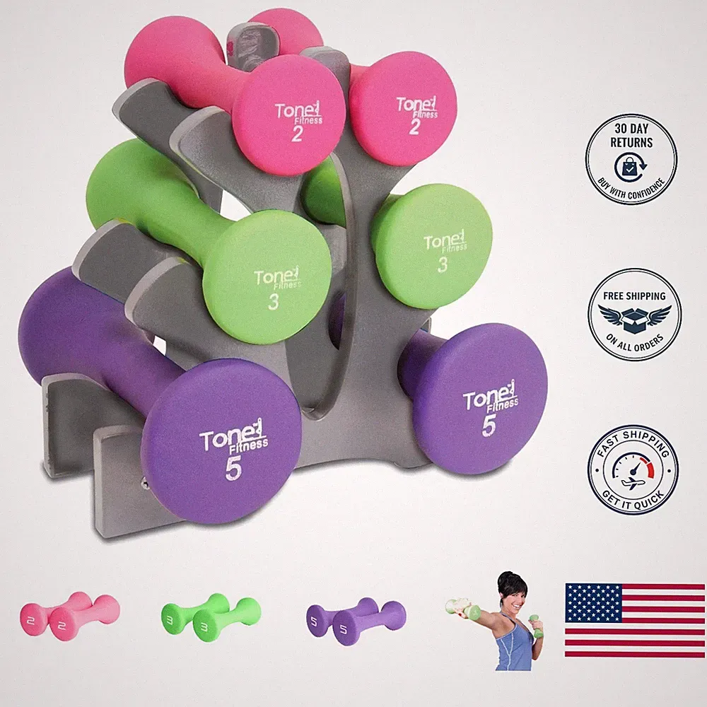 Elegant 20-Pound Hourglass Dumbbell Set: 3 Pairs with Neoprene Coating and Rack