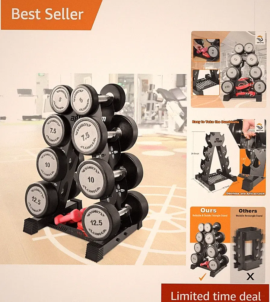 Elegant Compact Dumbbell Rack - 4-Tier Design, Protects Floors, Max 570lbs