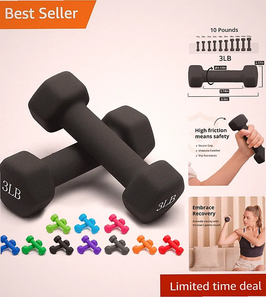 Elegant Hexagon Neoprene Dumbbells in 10 Colors - Perfect for Full Body Workouts