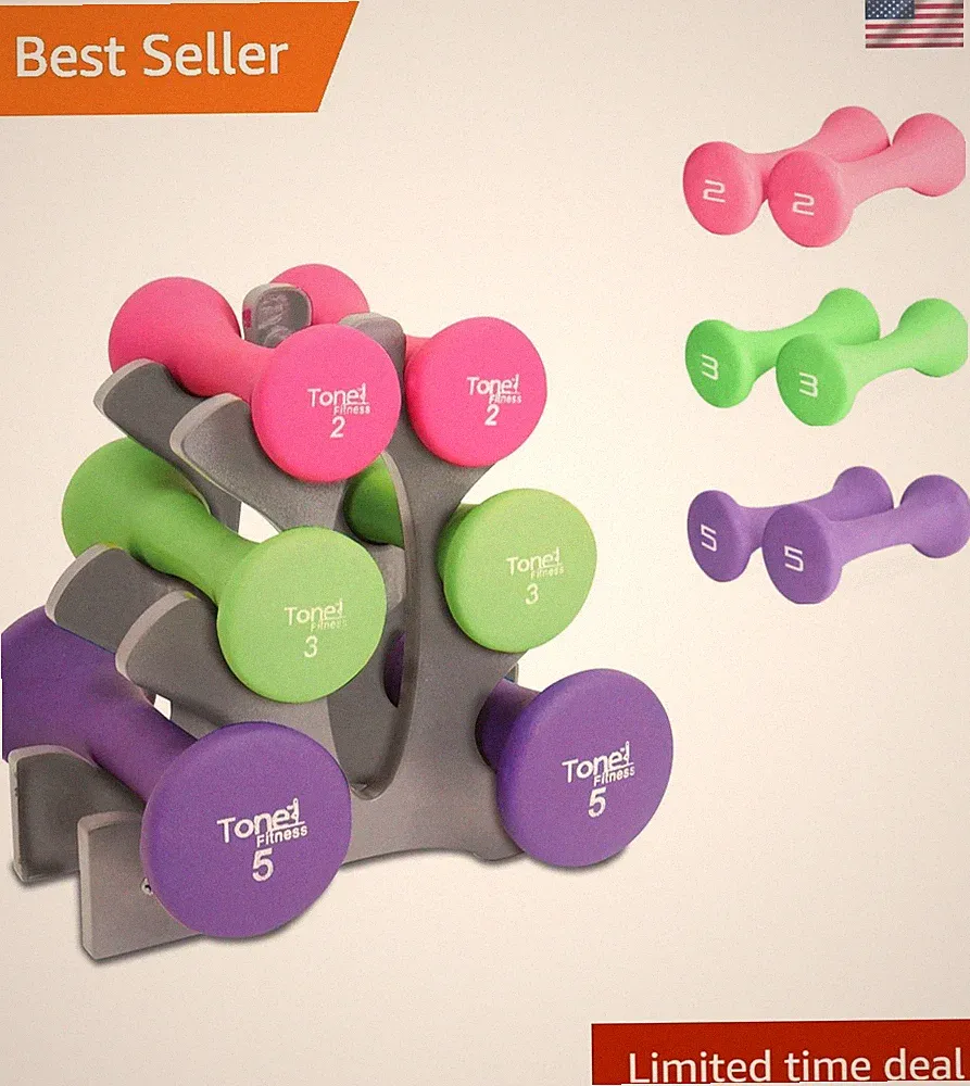 Elegant Multicolor Neoprene Dumbbell Set with Storage Rack - 3 Weights Included