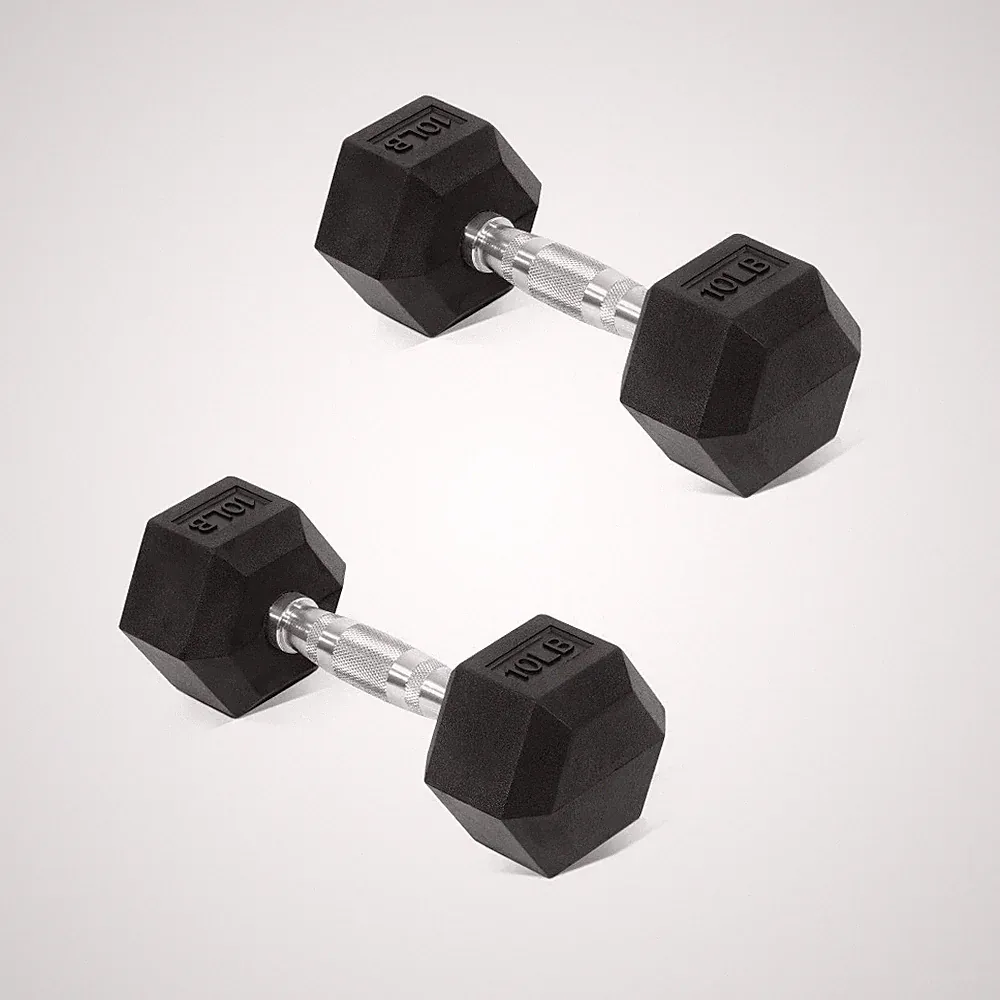 Encased Hex Dumbbell Set Contoured Handle ，10lbs 2 Count,Black