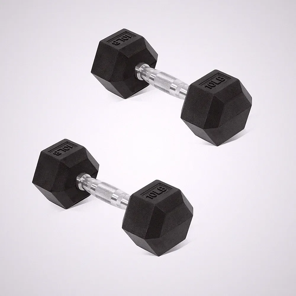 Encased Hex Dumbbell Set Contoured Handle,Strength Building,10lbs2Count,Black