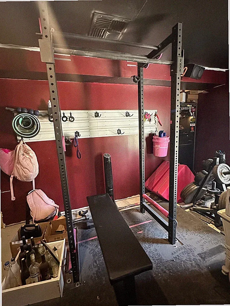 Entire Gym: R-3 Rogue Squat Rack, Flat Bench, York Weights, Starting Strengh Bar