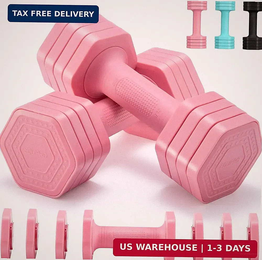 EQUIPRO Adjustable Dumbbell Set, 4 in 1 Free Weights Dumbbells Set for Women, We