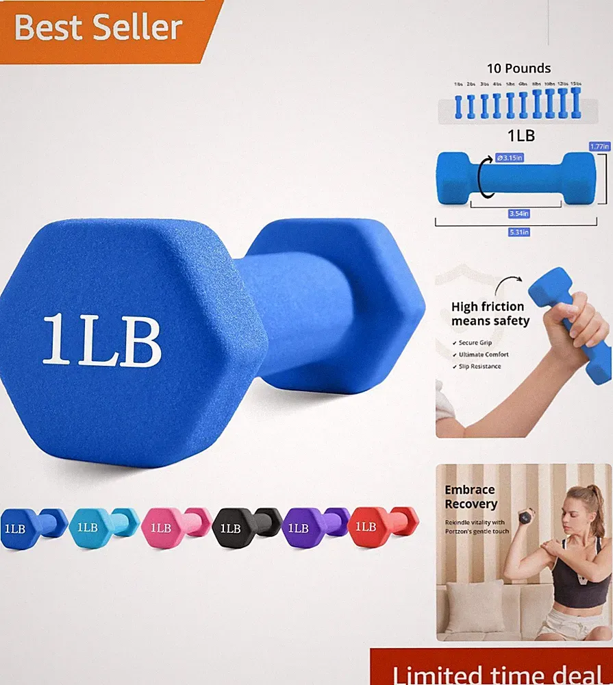 Ergonomic 1LB-3LB Neoprene Dumbbells - Non-Slip Grip for Comfortable Training