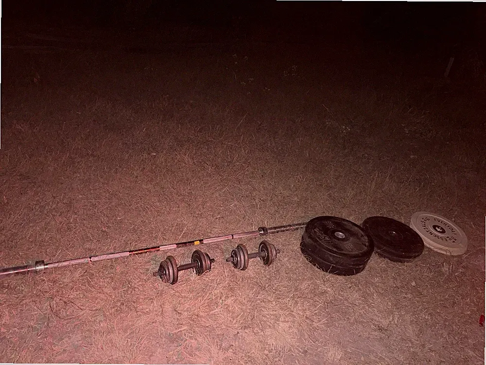 EVERYDAY ESSENTIALS Olympic Barbell Set with Weight Plates & Dumbbells