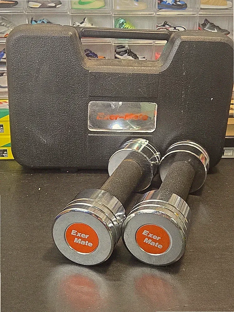 Exer-Mate Adjustable Dumbbell Set With Handles, Weight Plates & Case