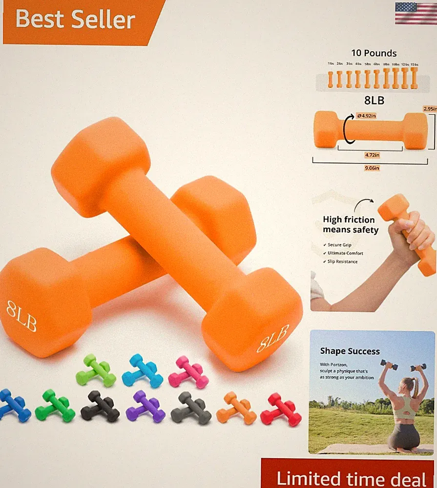 Exercise Dumbbells Set - 1-15 LB, Anti-Roll, Ergonomic Handle for Easy Use