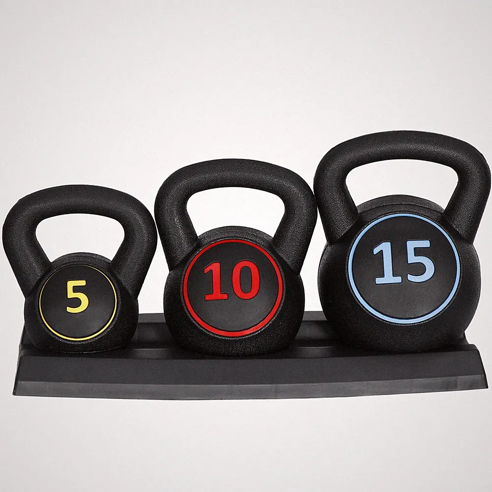Exercise Fitness Concrete Weights 3-Piece Kettlebell Set For Home 5lb 10lb 15lb