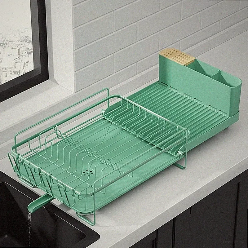Expandable Dish Drying Rack W/ Anti-Slip Caps & Drainboard Kitchen Use