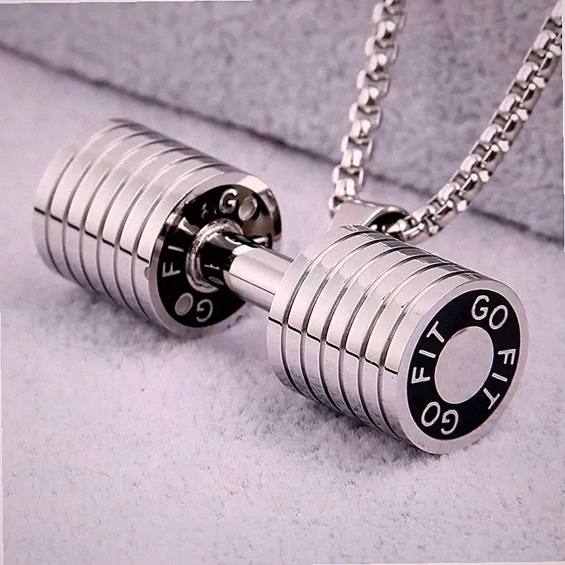Stainless Steel Dumbbell Necklace for Men