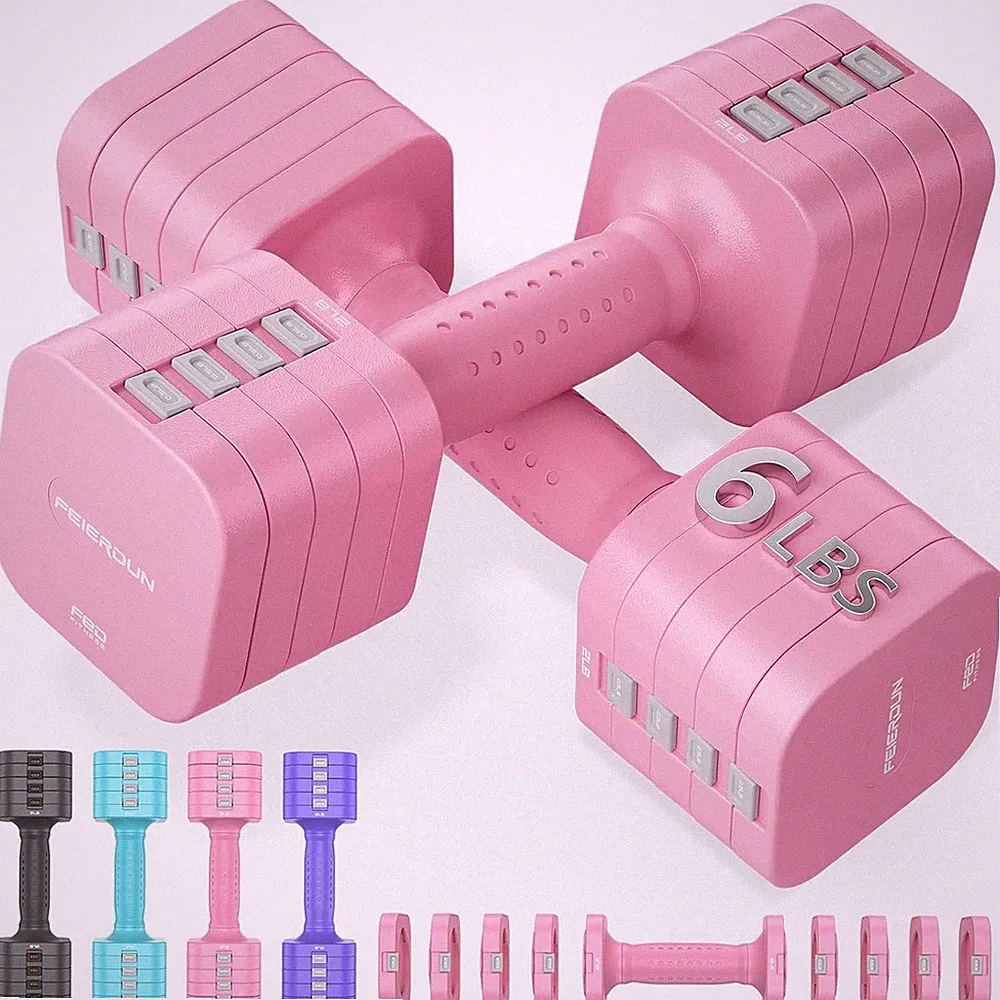 FEIERDUN 5-in-1 Adjustable Dumbbell, 6lbs Adjustable Weights for Women at Home