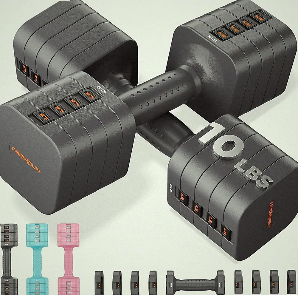 FEIERDUN 5-in-1 Adjustable Dumbbell Set of 2, 12LBS/20LBS Hand Weights for Women