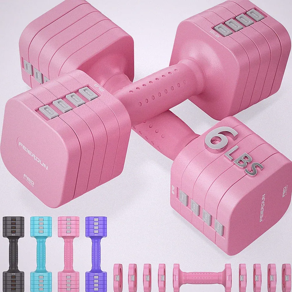 FEIERDUN 5in1 Adjustable Dumbbell Set of 2, 12LBS/6LBS Hand Weights for Women...