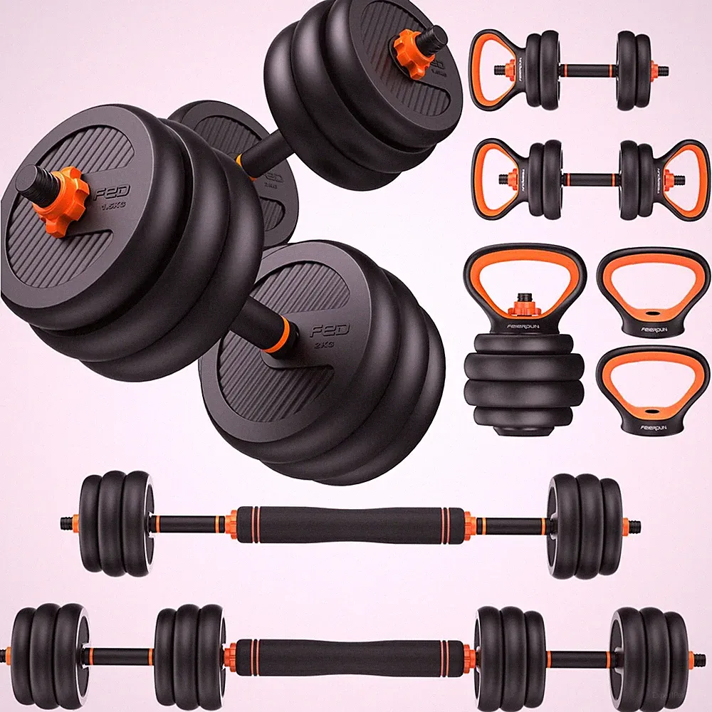FEIERDUN Adjustable Dumbbell Set with Connector, Barbell, Kettlebell 90lb