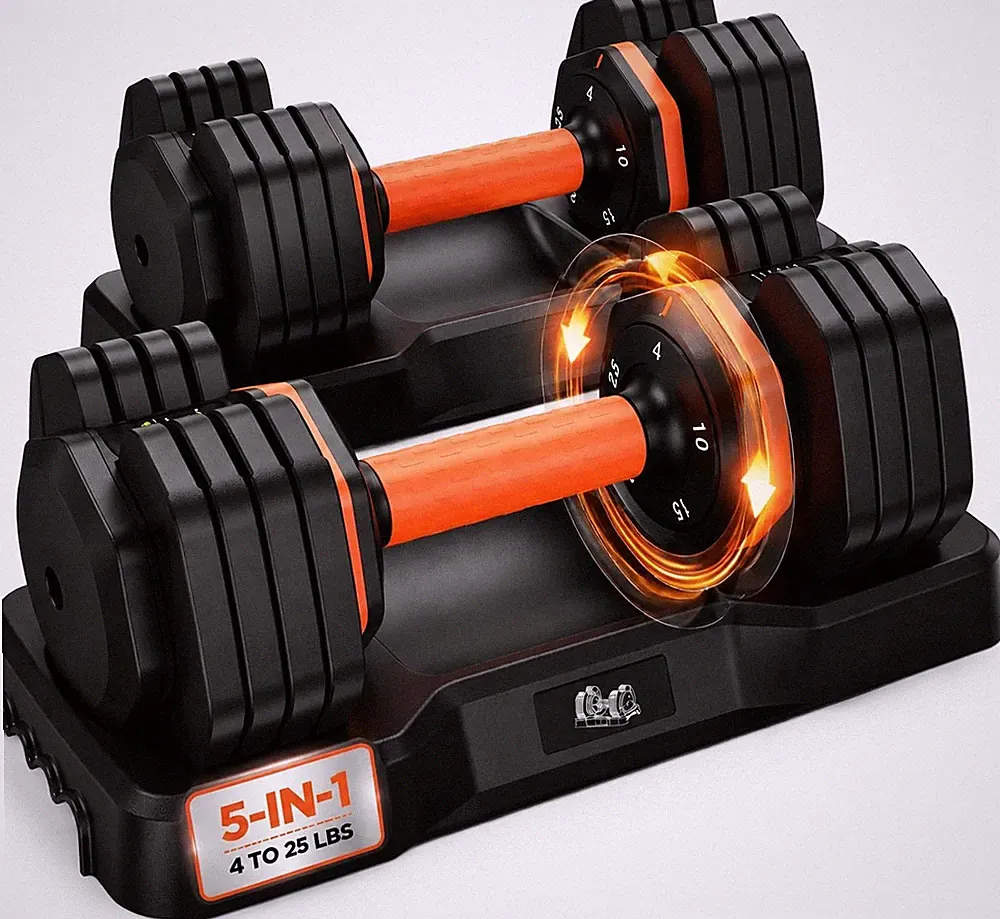 FEIERDUN DB1 Quickdial Adjustable Dumbbell Set, Adjustable Free Weights with Sto
