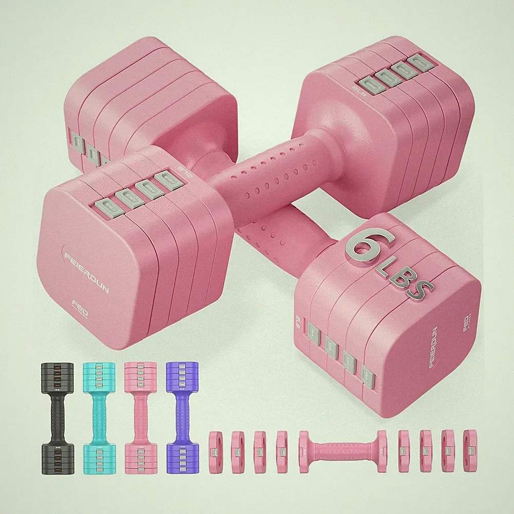 FEIERDUN DB3 5-in-1 Adjustable Dumbbell Set, 6LB/10LB Pair Adjustable Weights...