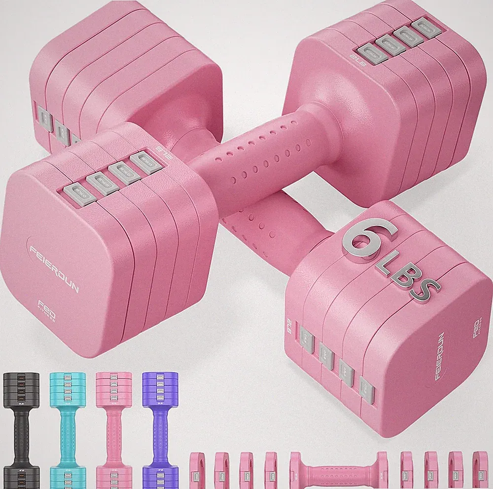 FEIERDUN DB3 5-In-1 Adjustable Dumbbell Set, 6LB/10LB Pair Adjustable Weights fo