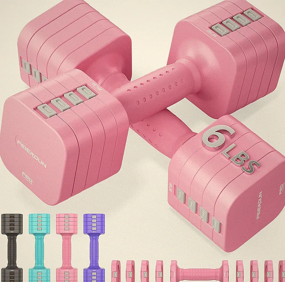FEIERDUN DB3 5-in-1 Adjustable Dumbbell Set, 6LB/10LB Pair Adjustable Weights fo