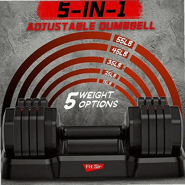 Fit Sir Single Adjustable Dumbbell 55LB, Weights Dumbbells Set 15~55Lb Increment