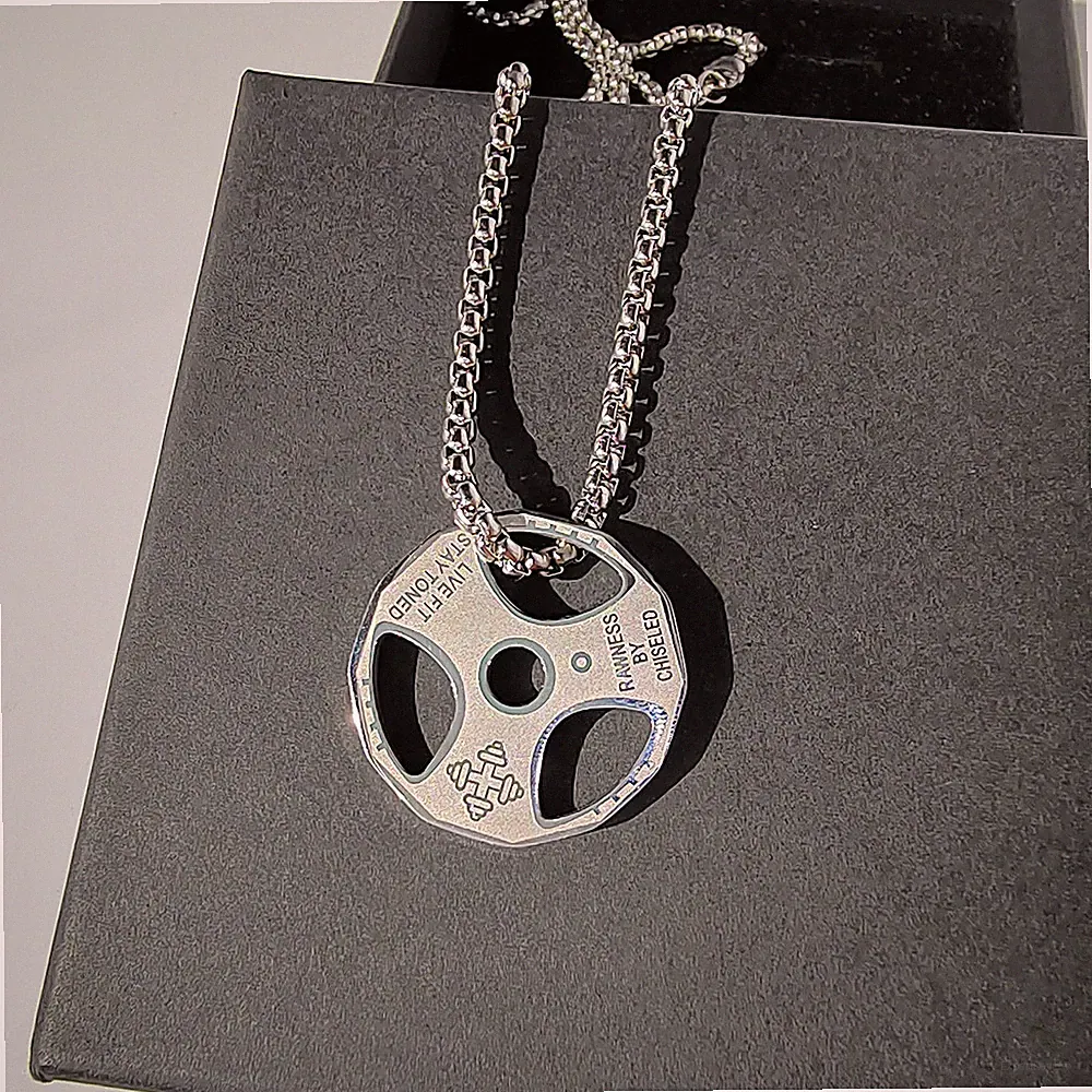 Fitness Dumbbell Weight Barbell Pendant Necklace Stainless Steel Sport Jewelry