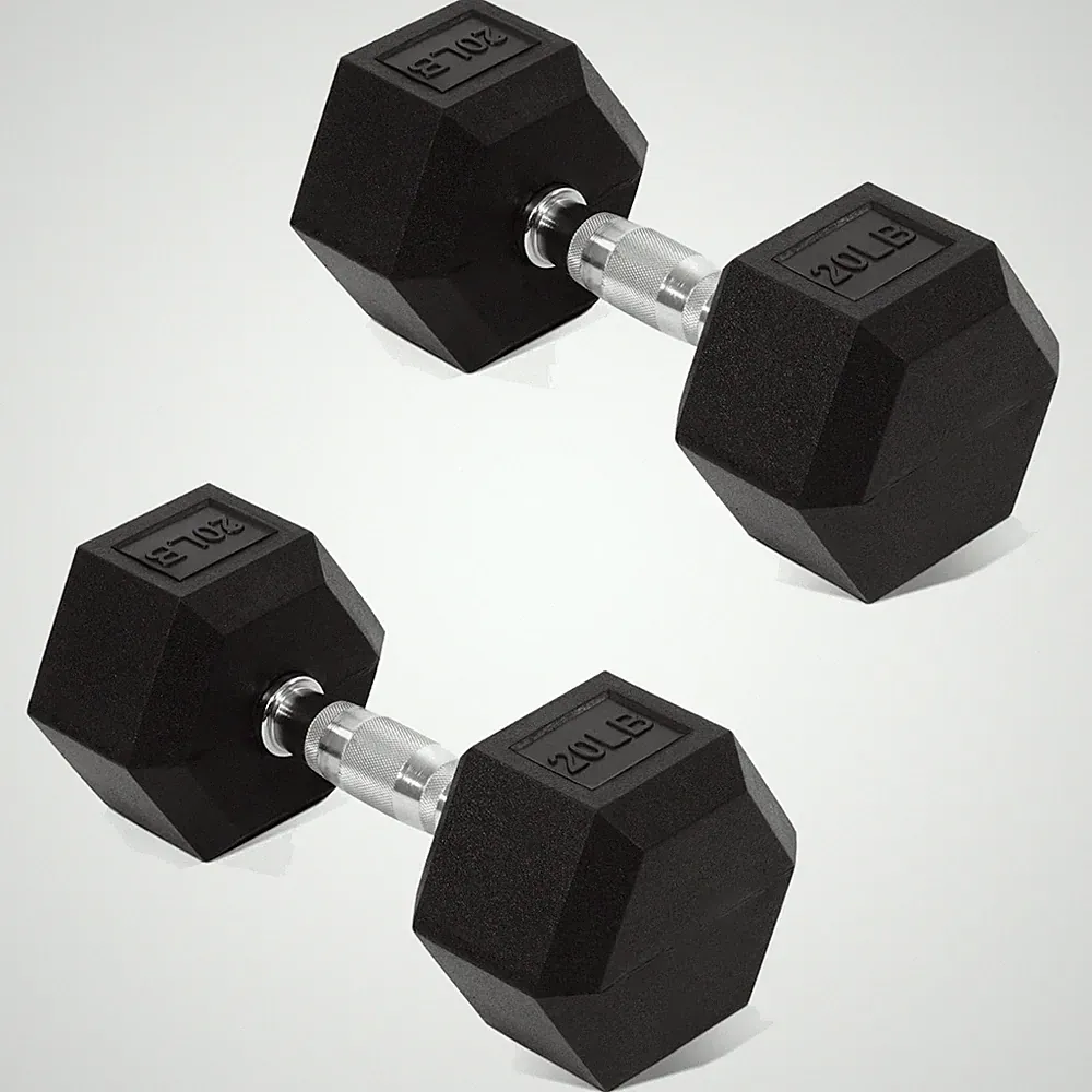 Fitness Dumbbells Pair 5-50 LB Hex Coated