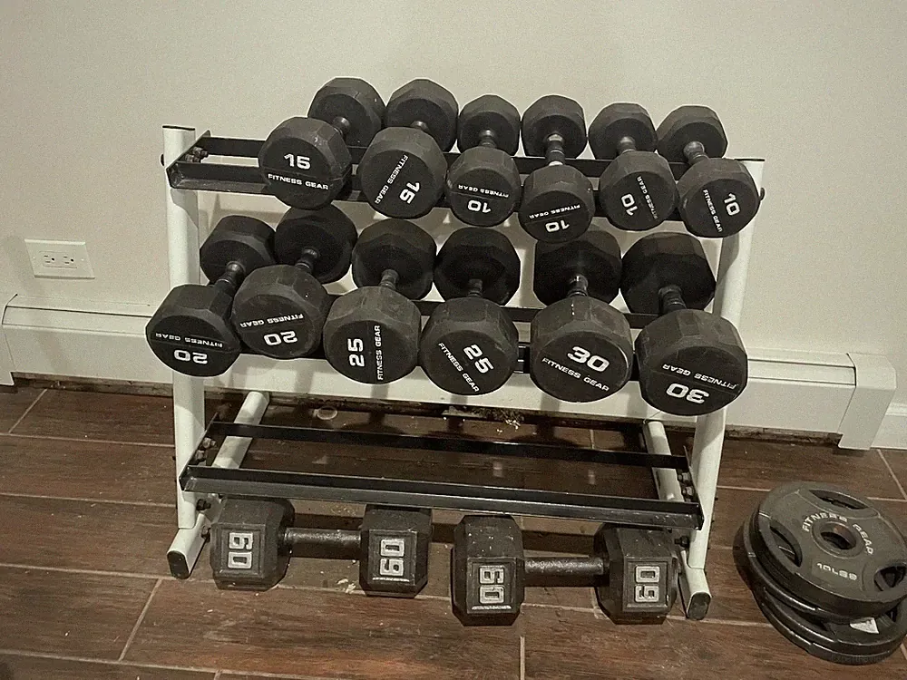 Fitness Gear Dumbbell Weights (10-30, 60lb) & Olympic Style Plates Set (3-10lb)