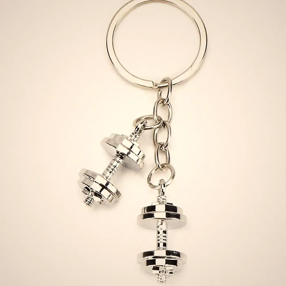 Fitness Themed Dumbbell Keychain for Men Metal Keyring with Weight Charms