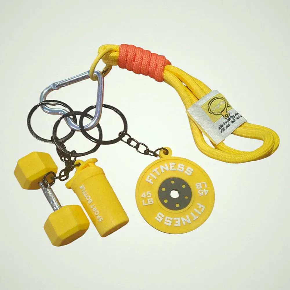 Fitness Themed keychain featuring a miniature dumbbell, weight, plate shake NEW