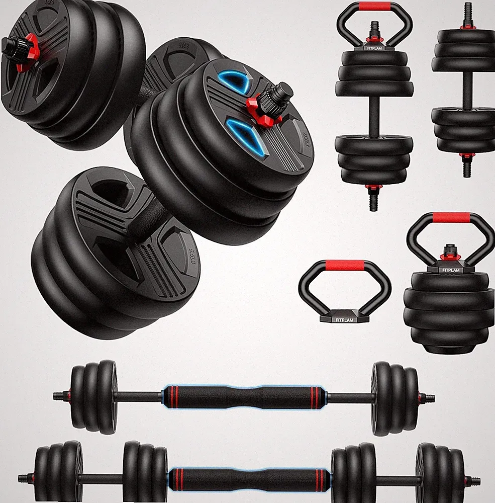 FITPLAM Adjustable Dumbbell Set 20-90lbs, 5-in-1 Kettle/Barbell/Push-up Home
