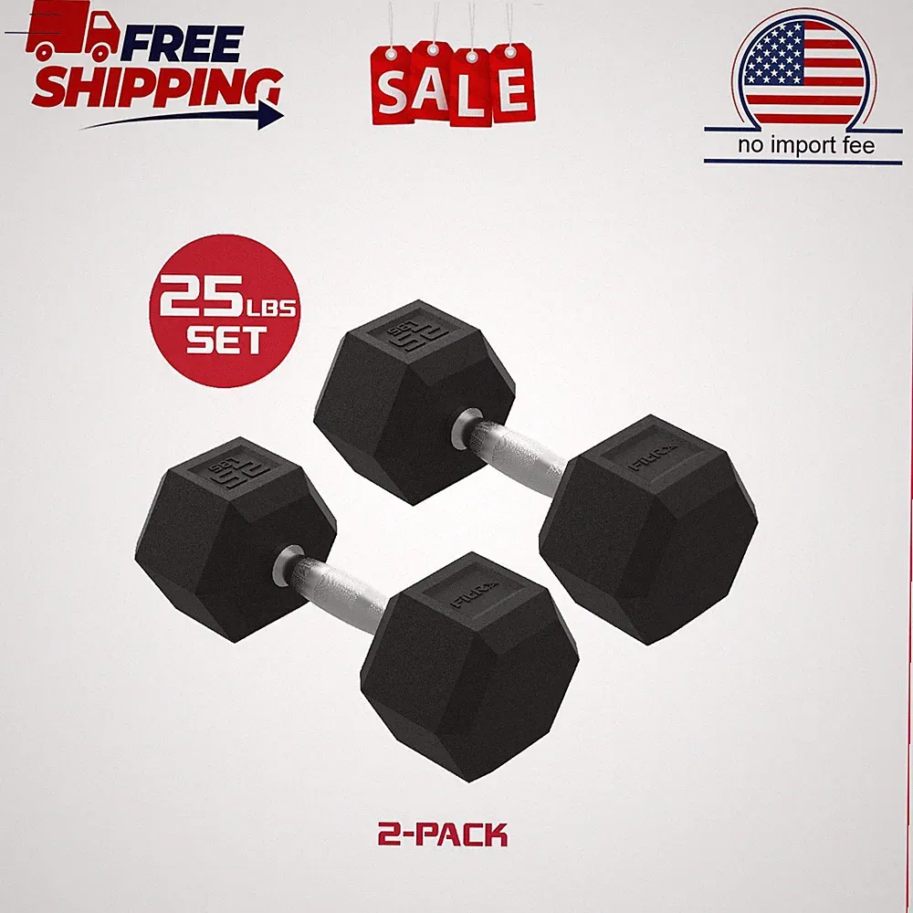 FitRx 25lbs Rubber Hex Dumbbell Set – Solid Steel Handles