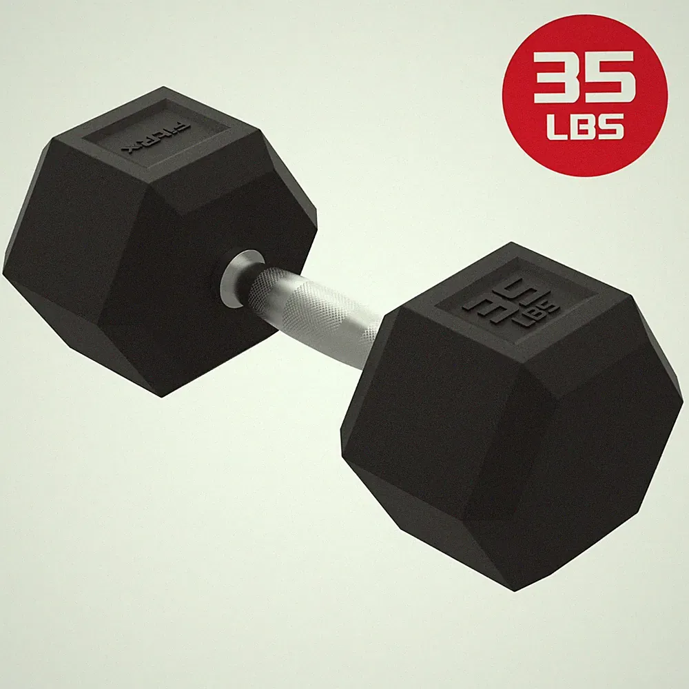 FitRx 35 lbs Rubber Hex Dumbbell Solid Steel Handle, Durable Rubber, Single
