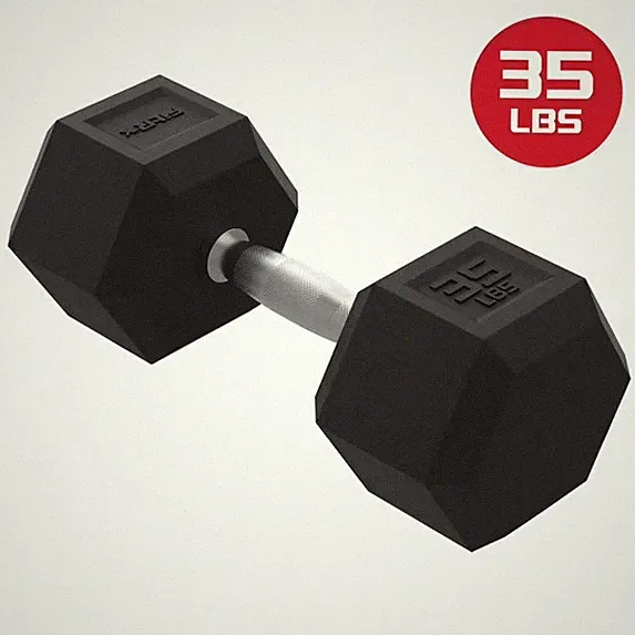FitRx 35lb Rubber Hex Dumbbell – Solid Steel Handle, Anti-Roll