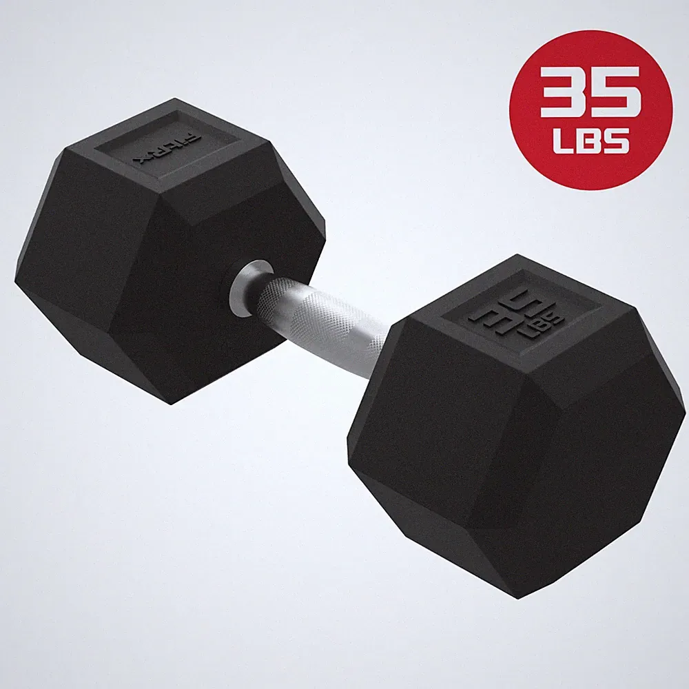 FitRx 35lbs Rubber Hex Dumbbell – Solid Steel Handle, Durable Rubber Coating