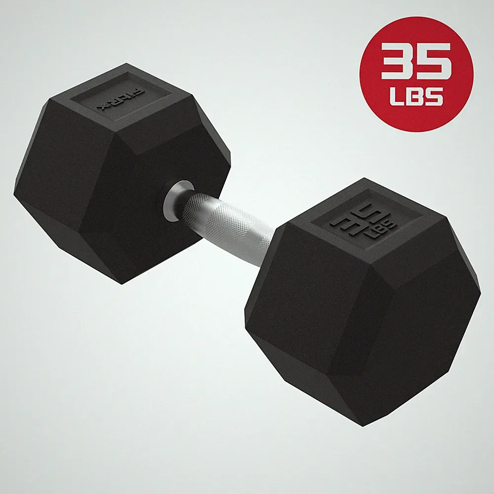 FitRx 35lbs Rubber Hex Dumbbell – Solid Steel Handle, Durable Rubber Coating