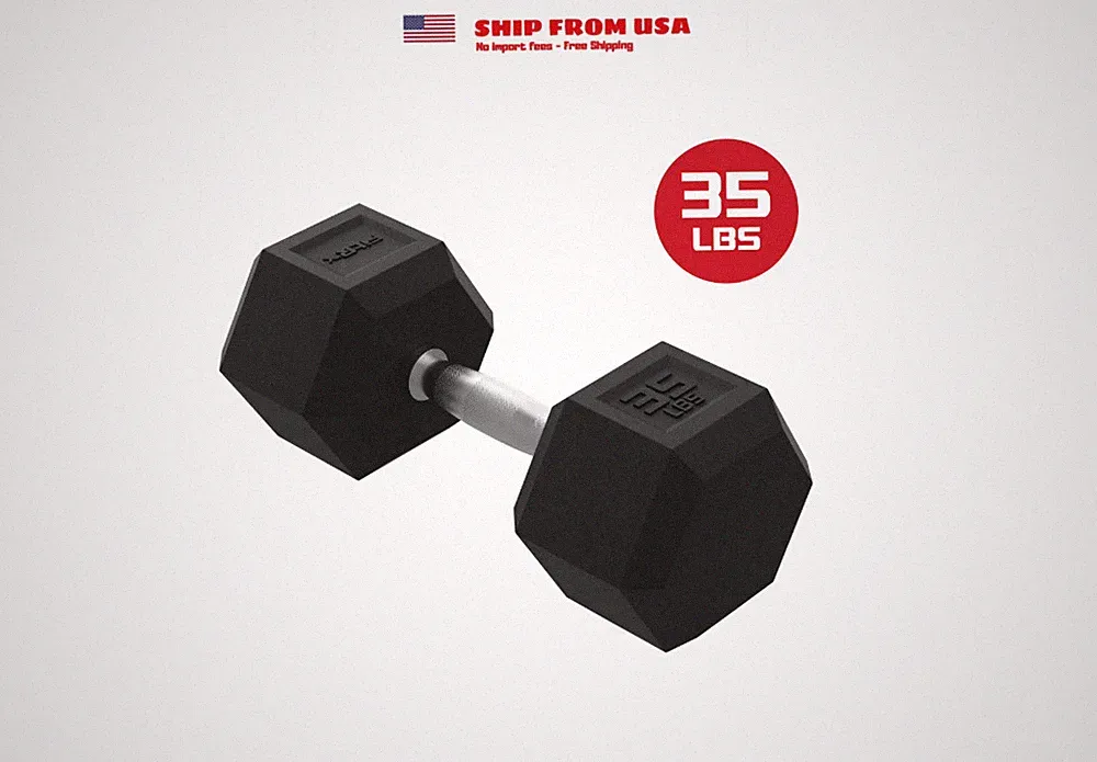 FitRx 35lbs Rubber Hex Dumbbell – Solid Steel Handle, Durable Rubber Coating, An