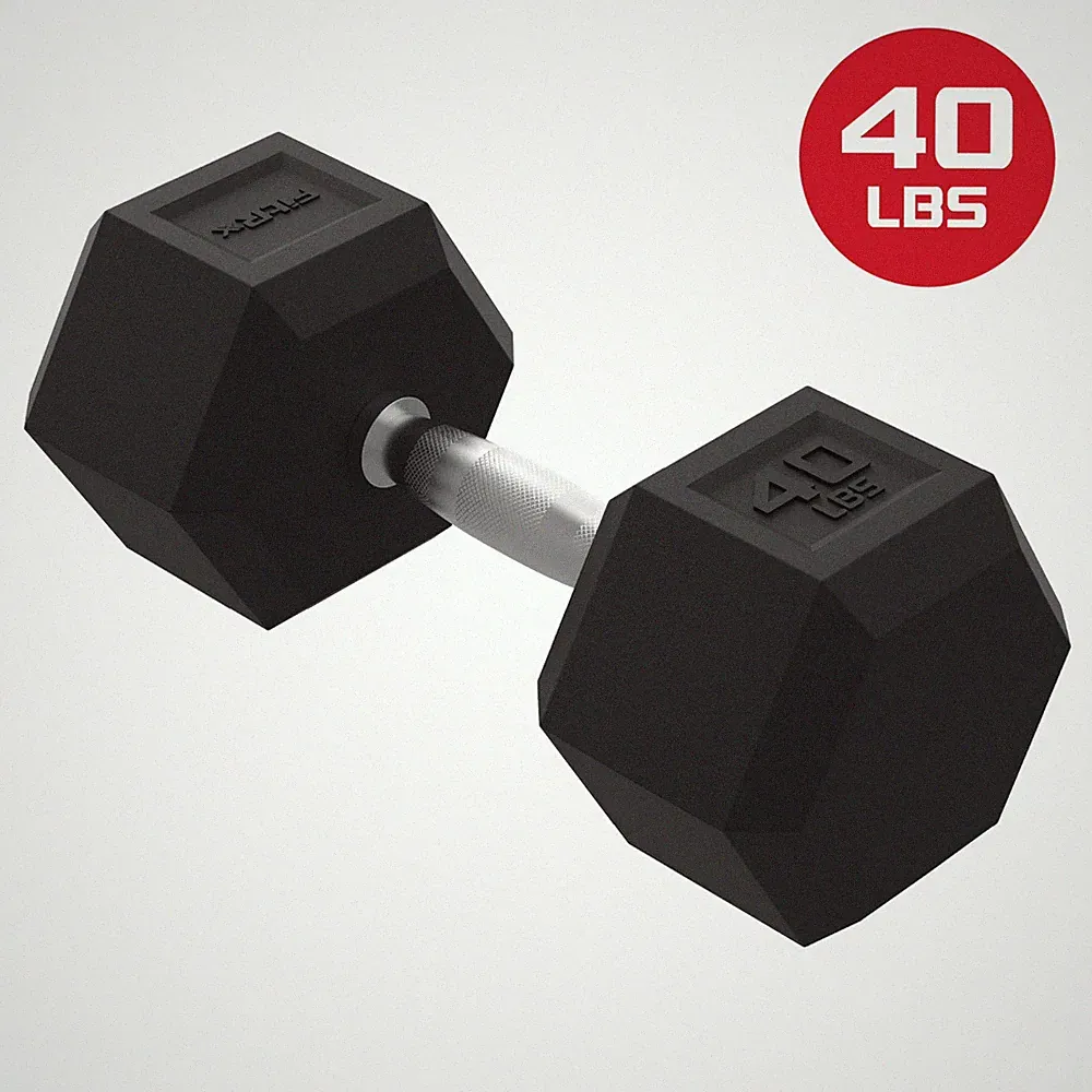 FitRx 40lbs Rubber Hex Dumbbell – Solid Steel Handle, Durable Rubber Coating, An