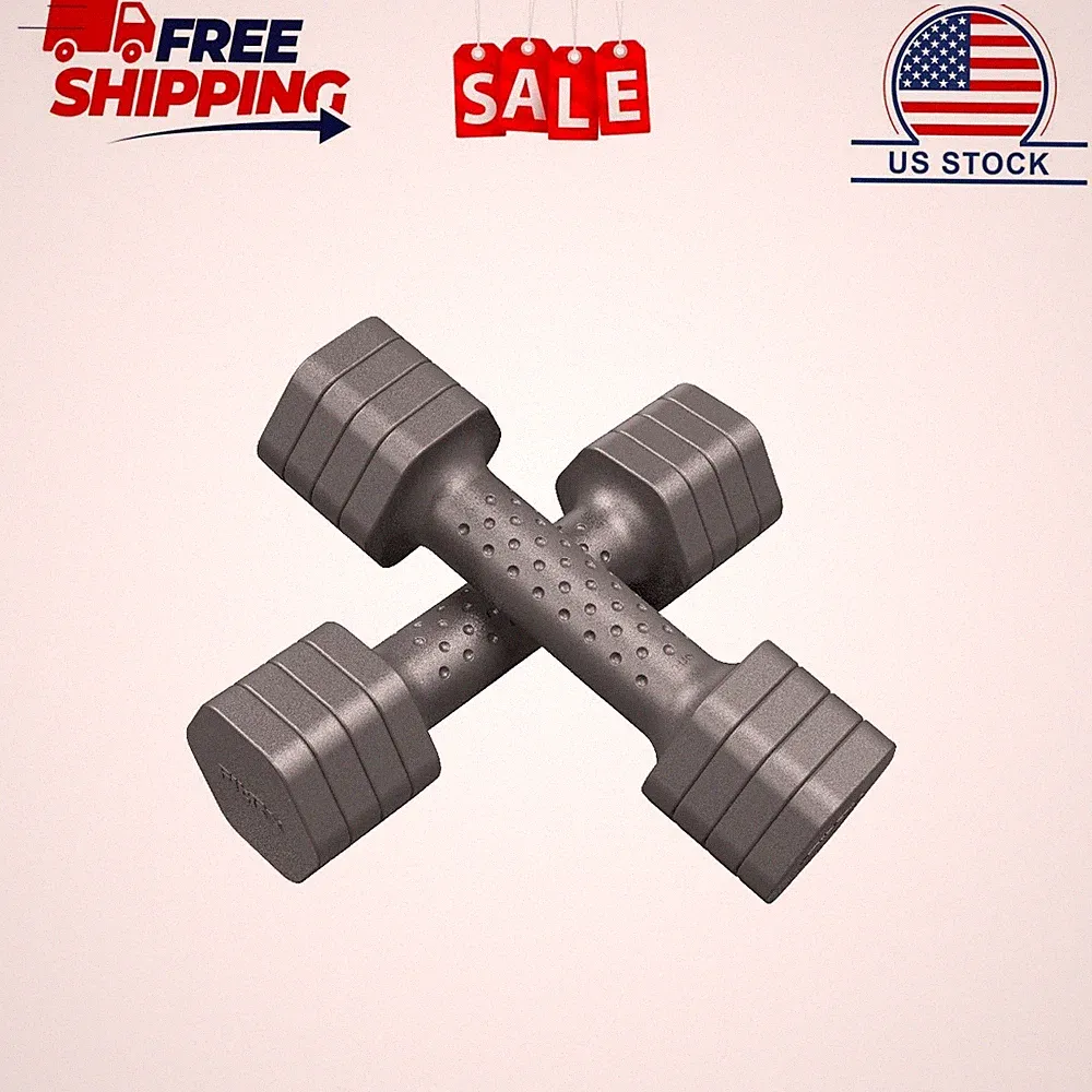 FitRx 5-Lb Adjustable Dumbbells 4-in-1 Hand Weights for Home Gym, Gray 2-Pack