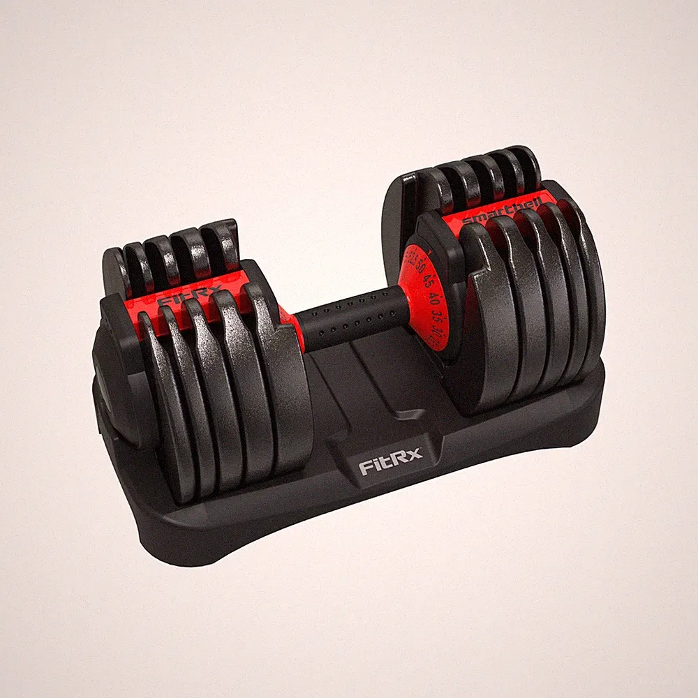 FitRx Adjustable Dumbbell, 52.5lb SmartBell Dumbbell with Quick-Select Weights f